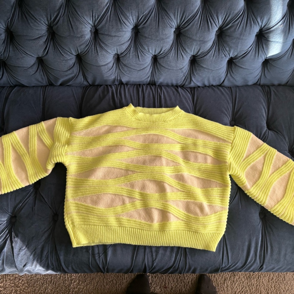 SHEIN Yellow and Cream Wave Knit Sweater